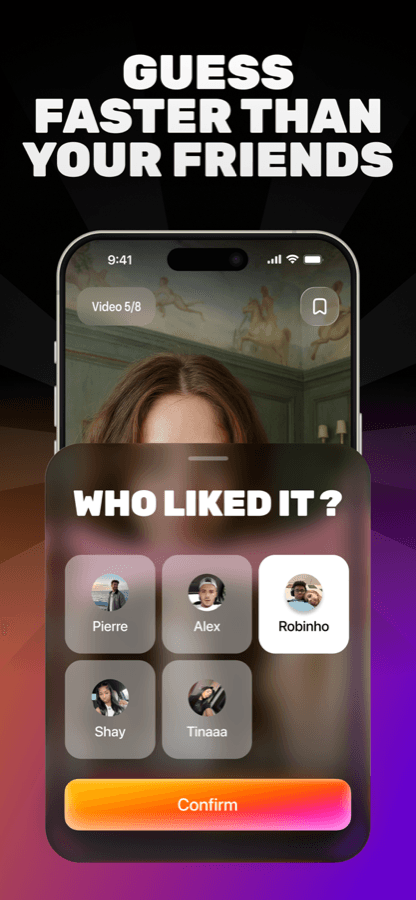 WhoLiked? screenshot: players voting on who liked the video
